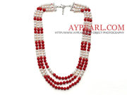 White Freshwater Pearl and Red Coral Necklace Is Sold At $19.98