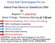 Attend free demo on Salesforce tomorrow morning 7:30 am in ClivitySoft