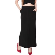 Bfly Women's Cotton Hosiery Straight Stylish Black Skirt 2 Pockets