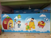 school cartoon wall art painting in hyderabad