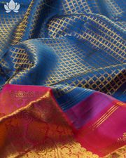 Kanchipuram Silk Checks Blue Saree Online Brand Mandir