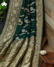 Banarasi Silk Lines Dark Green Saree at Brand Mandir